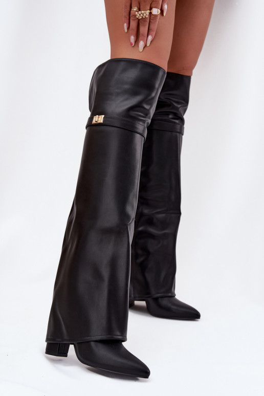 siltināti garie zābaki Z Wywiniętą Cholewką  Obcas Słupek Melns Serelle