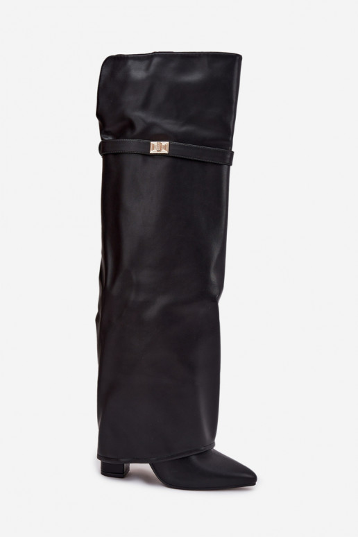 siltināti garie zābaki Z Wywiniętą Cholewką  Obcas Słupek Melns Serelle