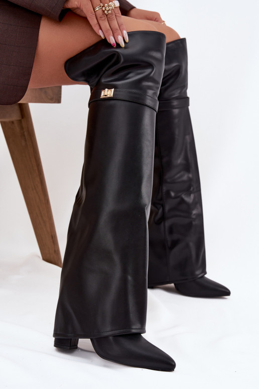 siltināti garie zābaki Z Wywiniętą Cholewką  Obcas Słupek Melns Serelle