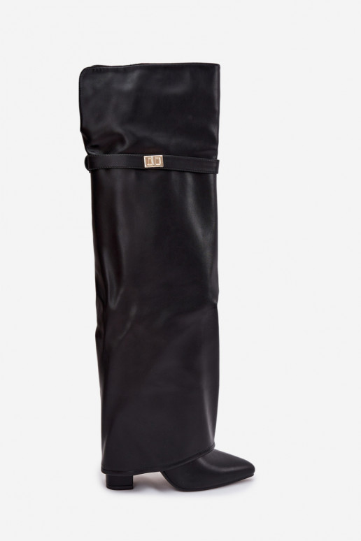 siltināti garie zābaki Z Wywiniętą Cholewką  Obcas Słupek Melns Serelle