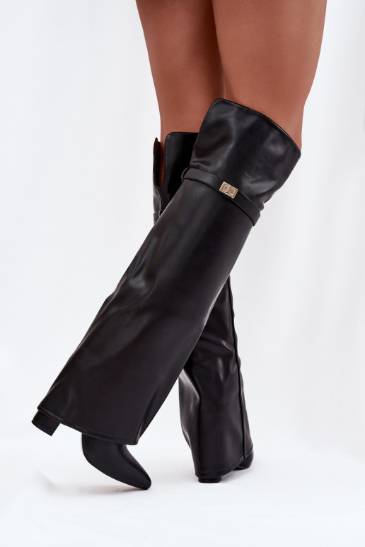 siltināti garie zābaki Z Wywiniętą Cholewką  Obcas Słupek Melns Serelle