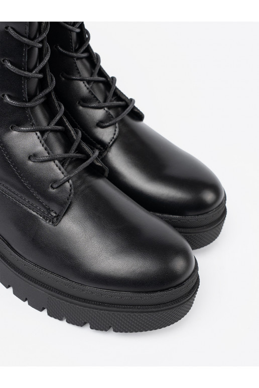 Sieviešu melni šņorējami zābaki