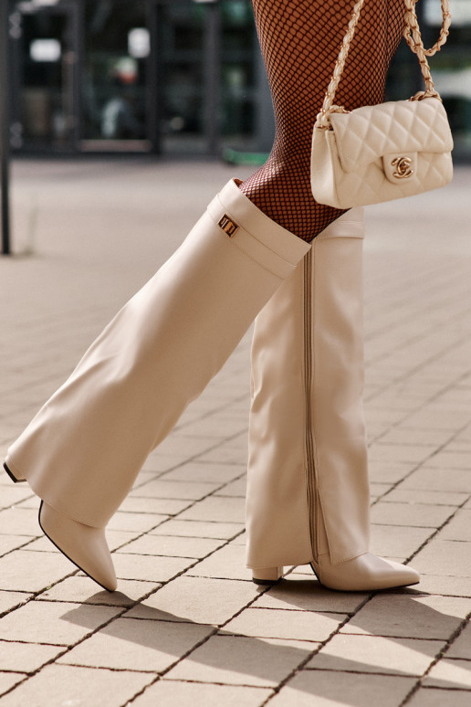 sieviešu garie zābaki Eko   Z Wywiniętą Cholewką ar papēdi Ziloņkaula krāsas Avamora