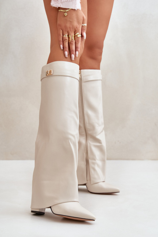 sieviešu garie zābaki Eko   Z Wywiniętą Cholewką ar papēdi Ziloņkaula krāsas Avamora