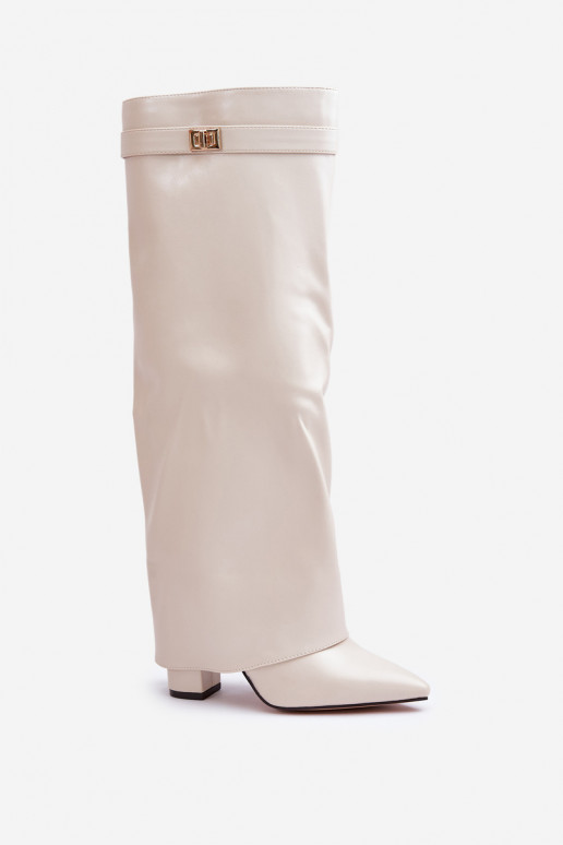 sieviešu garie zābaki Eko   Z Wywiniętą Cholewką ar papēdi Ziloņkaula krāsas Avamora