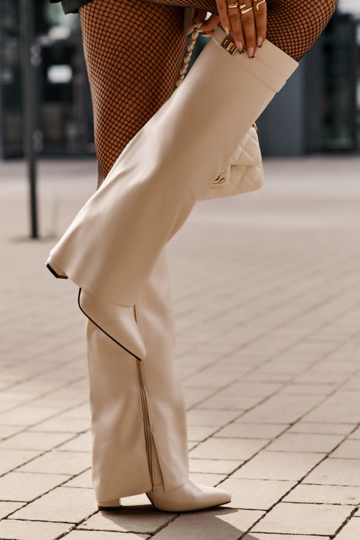 sieviešu garie zābaki Eko   Z Wywiniętą Cholewką ar papēdi Ziloņkaula krāsas Avamora