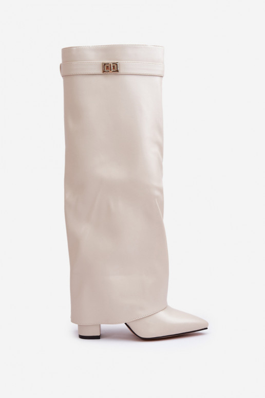 sieviešu garie zābaki Eko   Z Wywiniętą Cholewką ar papēdi Ziloņkaula krāsas Avamora