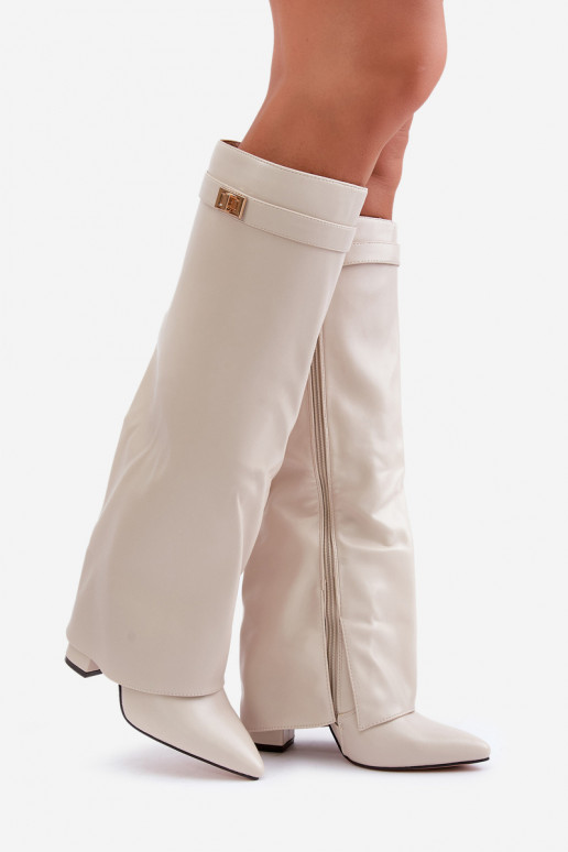 sieviešu garie zābaki Eko   Z Wywiniętą Cholewką ar papēdi Ziloņkaula krāsas Avamora