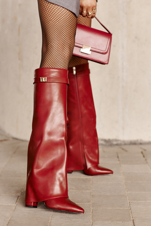 sieviešu garie zābaki Eko   Z Wywiniętą Cholewką ar papēdi bordo krāsas Avamora