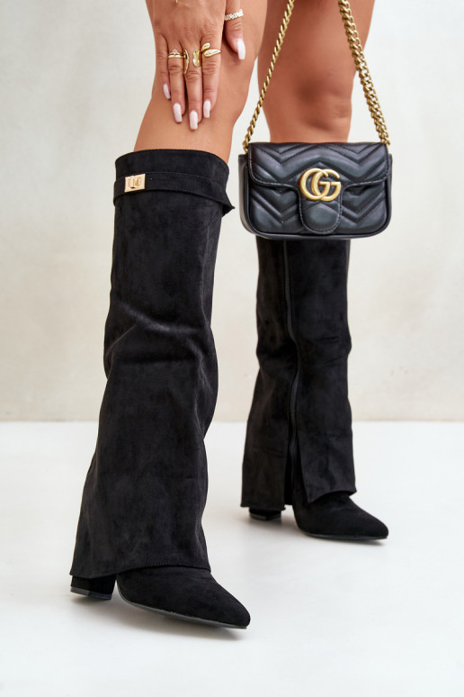 sieviešu garie zābaki owe Z Wywiniętą Cholewką ar papēdi Melns Bralise