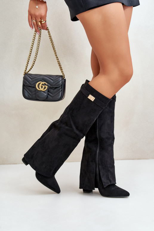 sieviešu garie zābaki owe Z Wywiniętą Cholewką ar papēdi Melns Bralise