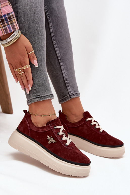 zamšādas apavi  ar platformu Z Przypinką Vinceza 41495 bordo krāsas