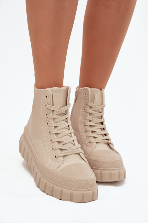 siltināti sieviešu puszābaki ar platformu no eko ādas Big Star SS274535 smilšu krāsas