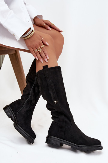 Sieviešu garie zābaki Na płaskim Obcasie owe Melns Delyssa