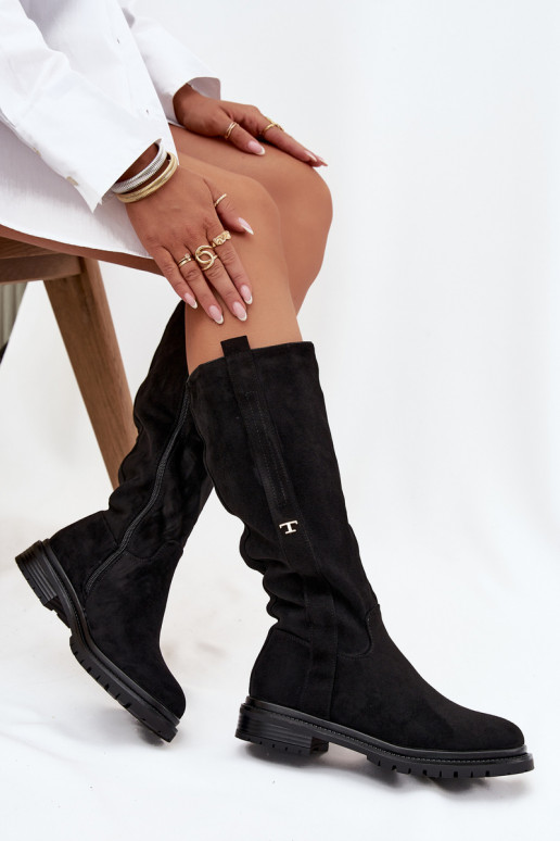 Sieviešu garie zābaki Na płaskim Obcasie owe Melns Delyssa