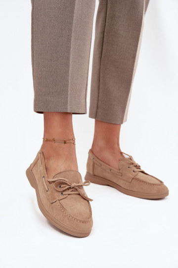 apavi sieviešu mokasīni zempapēžu ar stilīgām detaļām smilšu krāsas Zalina 2