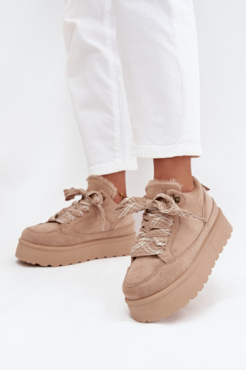 šņorējami sniega apavi  ar platformu siltināti ar kažokādu smilšu krāsas Tavelle 2