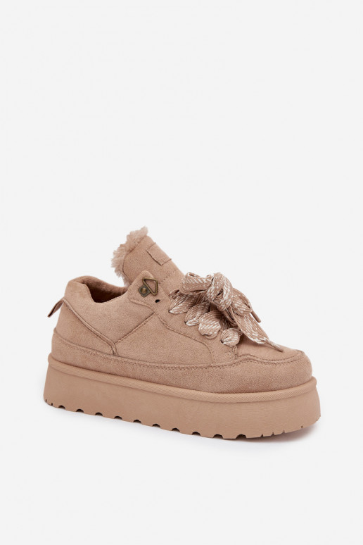 šņorējami sniega apavi  ar platformu siltināti ar kažokādu smilšu krāsas Tavelle šņorējami sniega apavi  ar platformu siltināti ar kažokādu smilšu krāsas Tavelle