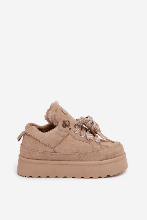 šņorējami sniega apavi  ar platformu siltināti ar kažokādu smilšu krāsas Tavelle šņorējami sniega apavi  ar platformu siltināti ar kažokādu smilšu krāsas Tavelle