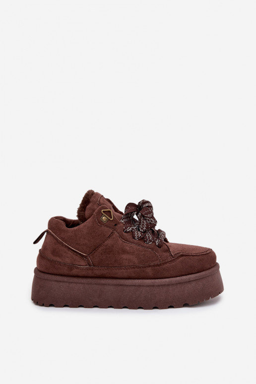 šņorējami sniega apavi  ar platformu siltināti ar kažokādu brūnas krāsas Tavelle šņorējami sniega apavi  ar platformu siltināti ar kažokādu brūnas krāsas Tavelle