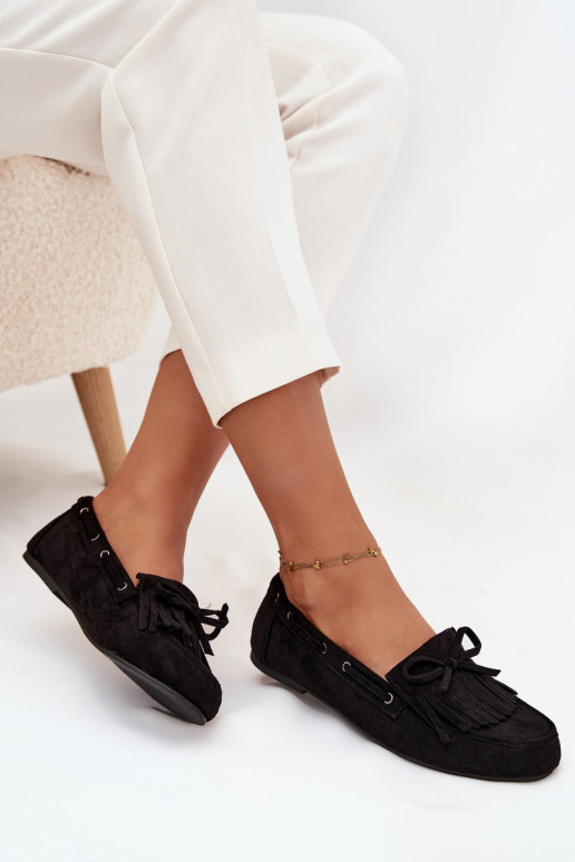 sieviešu mokasīni ar bārkstīm I Kokardką Melns Olivianne sieviešu mokasīni ar bārkstīm I Kokardką Melns Olivianne