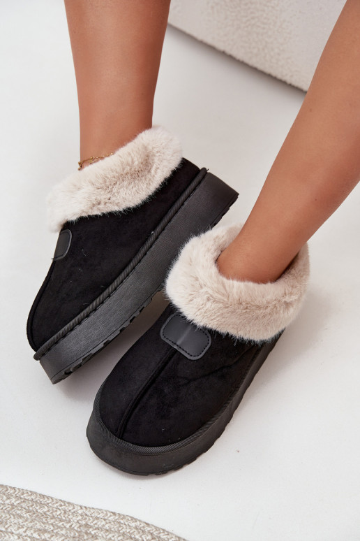 sniega apavi  ar platformu ar kažokādu Melns Calyra sniega apavi  ar platformu ar kažokādu Melns Calyra