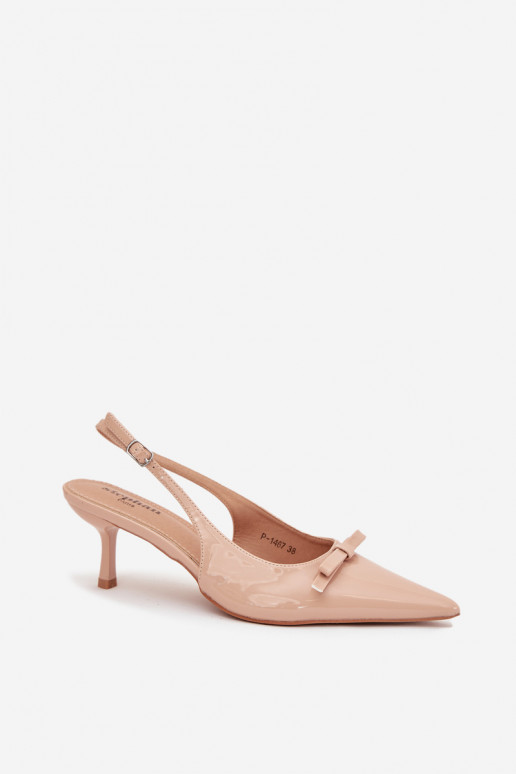 Laque Kurpes ar papēdi ar bantītēm Nude Olvena