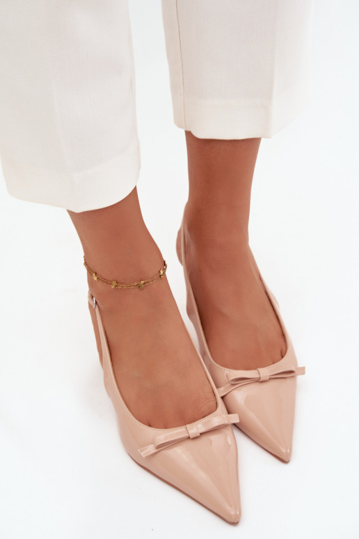 Laque Kurpes ar papēdi ar bantītēm Nude Olvena