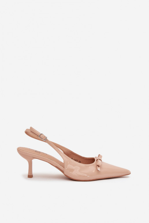 Laque Kurpes ar papēdi ar bantītēm Nude Olvena