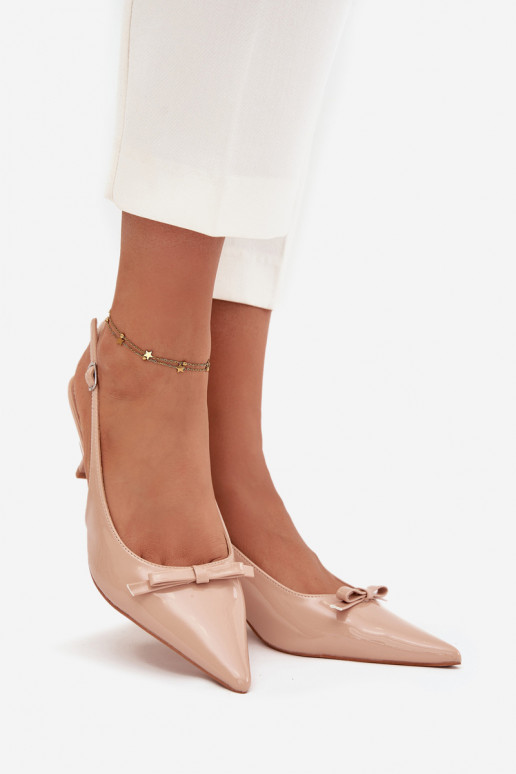 Laque Kurpes ar papēdi ar bantītēm Nude Olvena