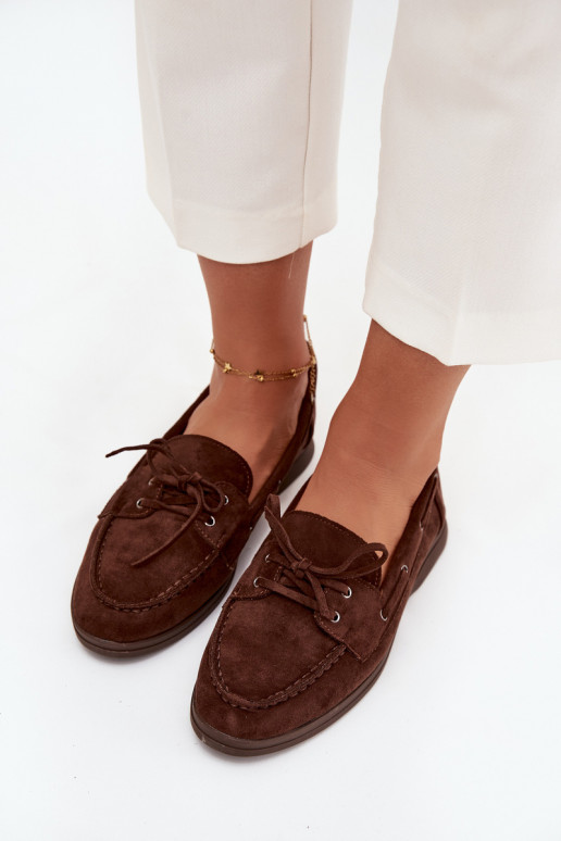 apavi sieviešu mokasīni zempapēžu ar stilīgām detaļām Czekoladowe Zalina