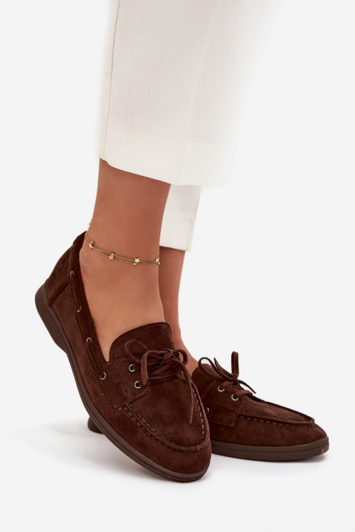 apavi sieviešu mokasīni zempapēžu ar stilīgām detaļām Czekoladowe Zalina
