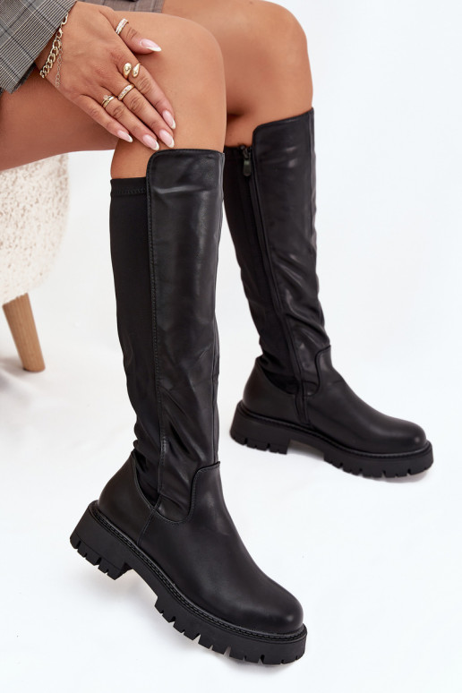 siltināti sieviešu garie zābaki  Melns Harlina