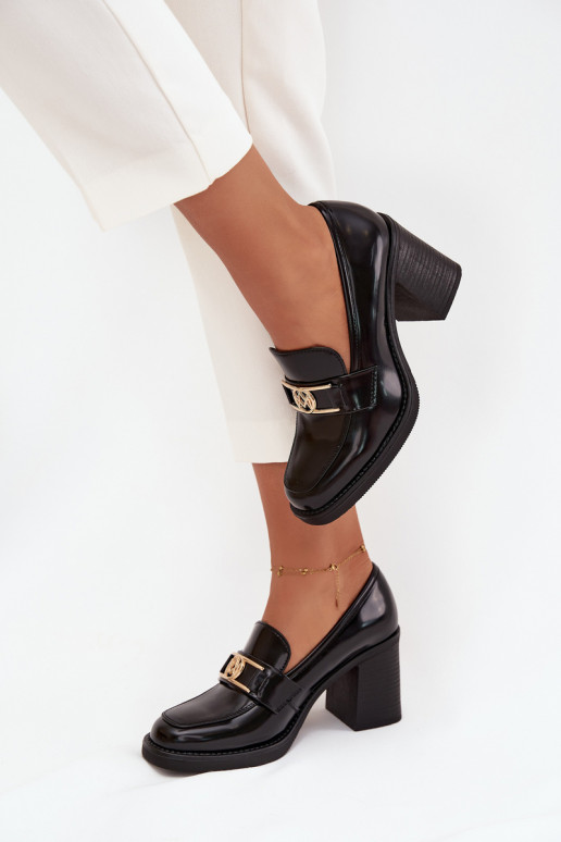 apavi  ar papēdi Ze Zelta krāsasm Detalem Melns Privelle