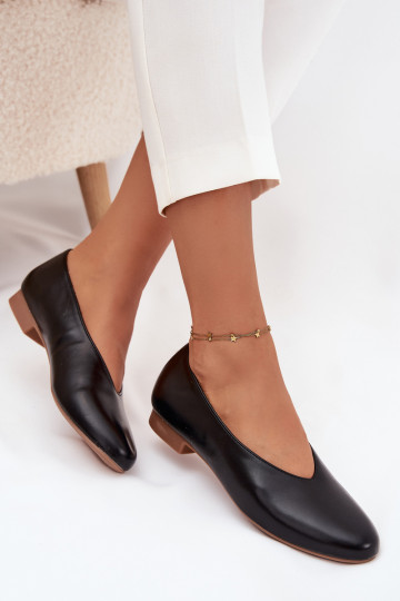 Balerīnas  no eko ādas ar platiem papēžiem Melns Olyssia