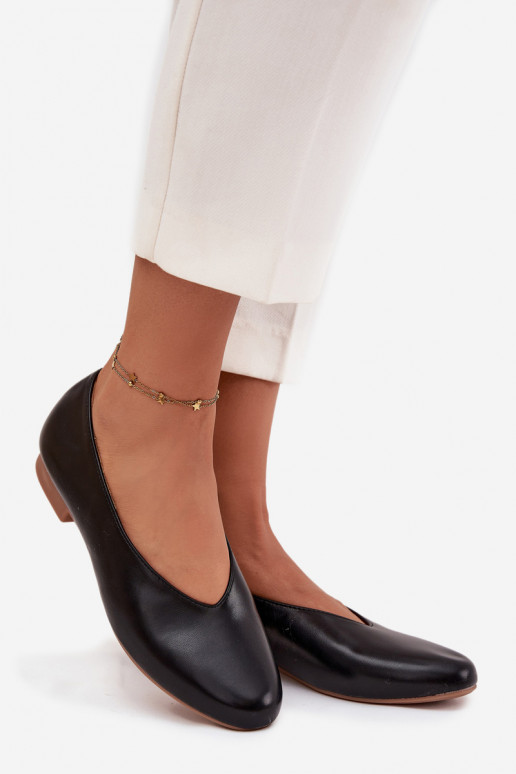 Balerīnas  no eko ādas ar platiem papēžiem Melns Olyssia