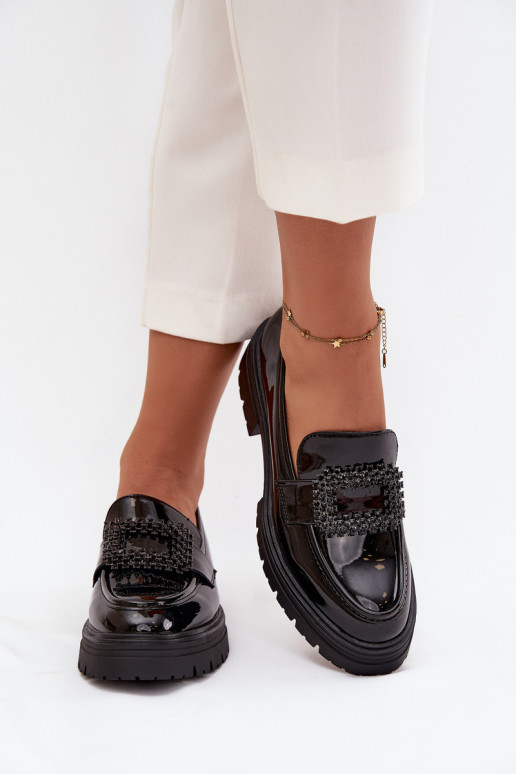 Laque apavi sieviešu mokasīni dekorēti ar sprādzēm Melns Luvianne