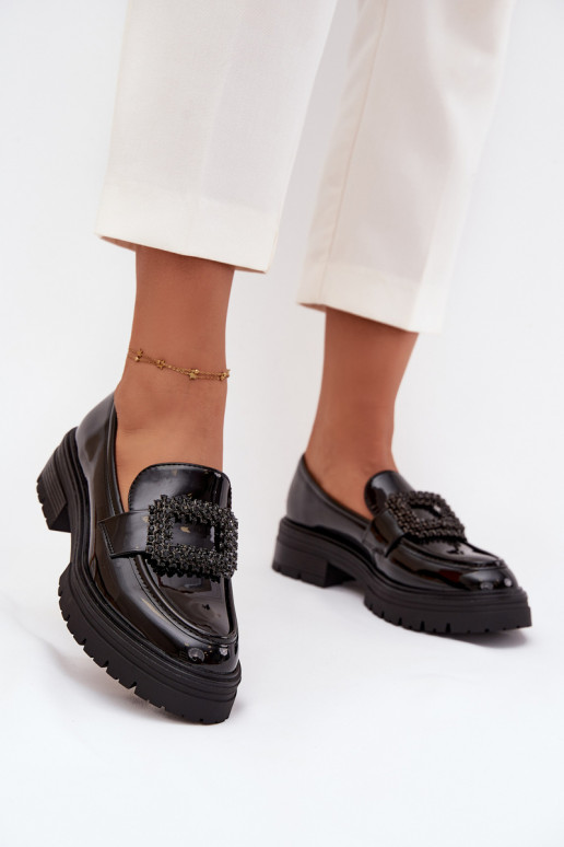 Laque apavi sieviešu mokasīni dekorēti ar sprādzēm Melns Luvianne