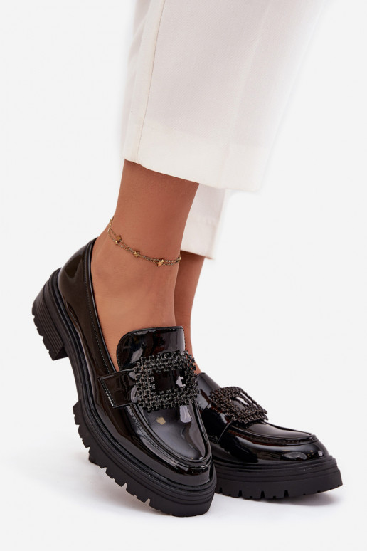 Laque apavi sieviešu mokasīni dekorēti ar sprādzēm Melns Luvianne