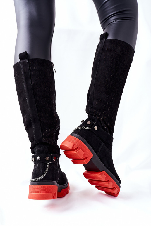 garie zābaki  Melns zamšādas 2866    garie zābaki  Melns zamšādas 2866