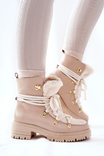 sieviešu zābaki apavi šņorējami  Ziloņkaula krāsas 3116