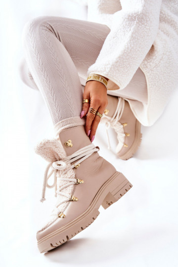 sieviešu zābaki apavi šņorējami  Ziloņkaula krāsas 3116 2