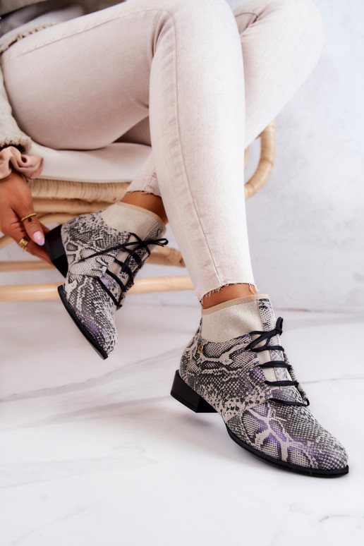 Sieviešu puszābaki zamšādas  ar čūskādas imitāciju  04744-03 smilšu krāsas