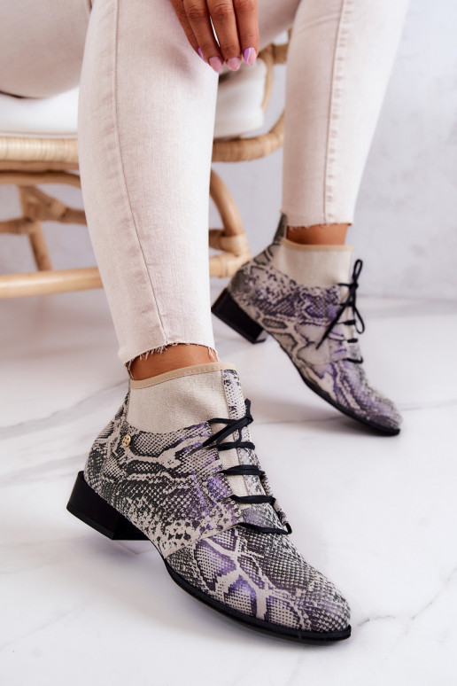 Sieviešu puszābaki zamšādas  ar čūskādas imitāciju  04744-03 smilšu krāsas