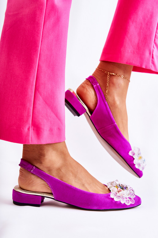 Zamšādas balerīnas ar papēdi ar ornamentiem  Elenie