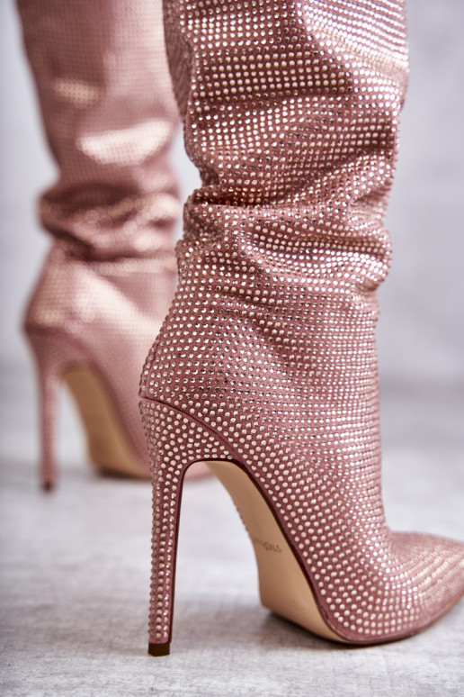 garie zābaki ar papēdi ar mirdzošiem spīdumiņiem Rozā krāsas Lovisa  garie zābaki ar papēdi ar mirdzošiem spīdumiņiem Rozā krāsas Lovisa