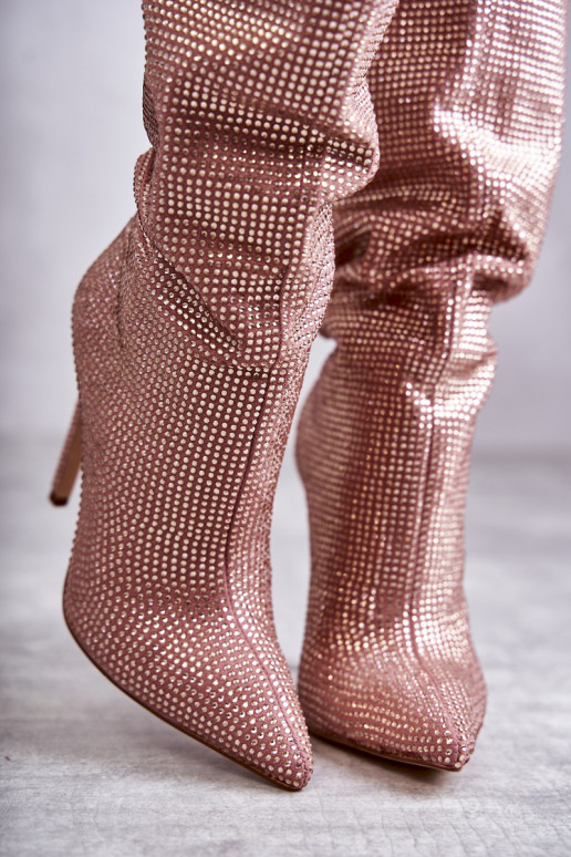 garie zābaki ar papēdi ar mirdzošiem spīdumiņiem Rozā krāsas Lovisa  garie zābaki ar papēdi ar mirdzošiem spīdumiņiem Rozā krāsas Lovisa