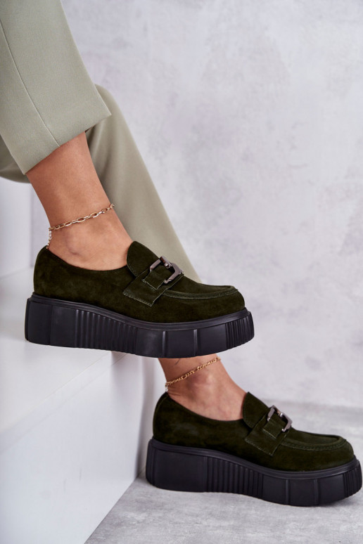 zamšādas apavi ar platformu Haki krāsas Lemar Marsol  zamšādas apavi ar platformu Haki krāsas Lemar Marsol