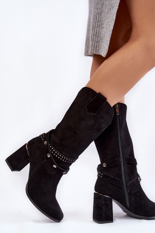 zamšādas garie zābaki ar papēdi  Shoes 2934/B Melns  zamšādas garie zābaki ar papēdi  Shoes 2934/B Melns