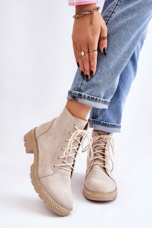 Sieviešu puszābaki ar platiem papēžiem  Shoes 3285 Ziloņkaula krāsas